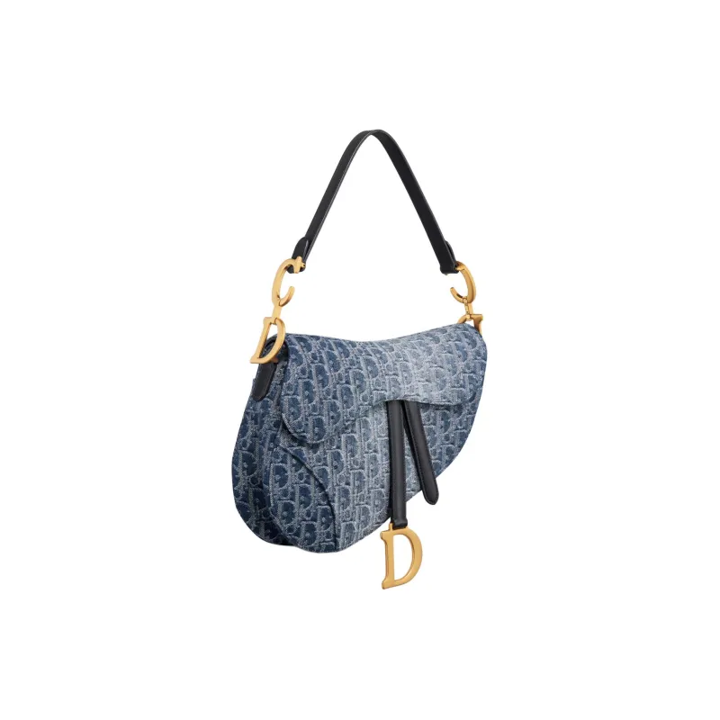 DIOR Saddle Jacquard Denim Saddle Bag Shoulder Bag Crossbody Bag Handbag Women's Blue-1