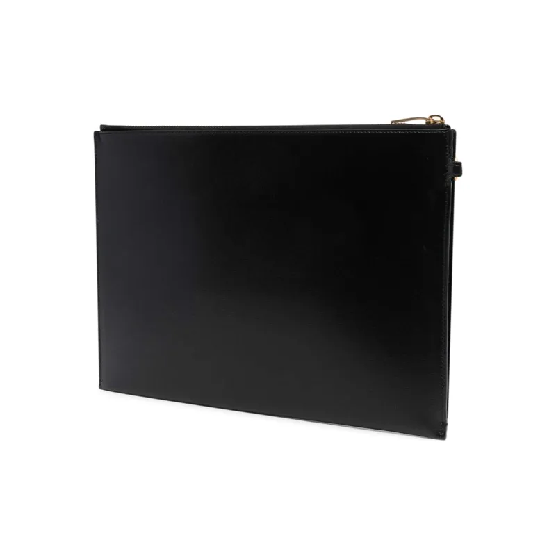 SAINT LAURENT Calfskin Shinny Leather Bill Pocket Clutch Regular Men's Black-2