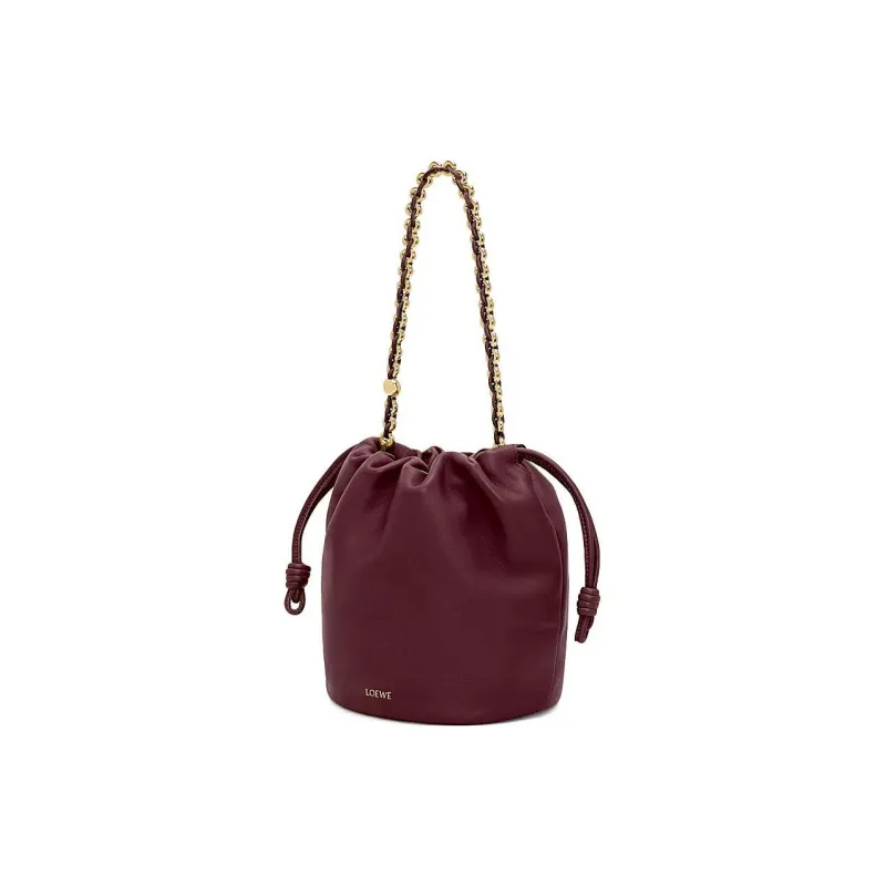 LOEWE Flamenco Sheepskin Bucket Bag Handbag Shoulder Bag Crossbody Bag Women's Deep Burgundy Red-4