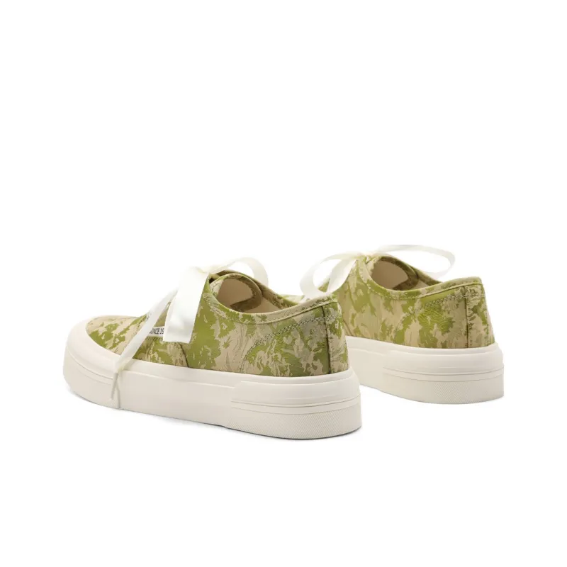 BELLE Low Top Canvas Shoes Women's Green Ecru-3