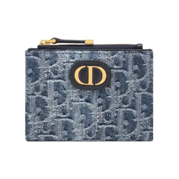 DIOR 30 MontaigneOBLIQUE Jacquard Denim With Canvas Wallet Women's Blue