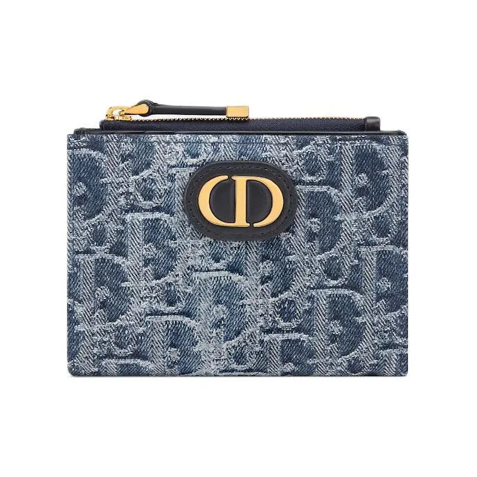 DIOR 30 MontaigneOBLIQUE Jacquard Denim With Canvas Wallet Women's Blue-0