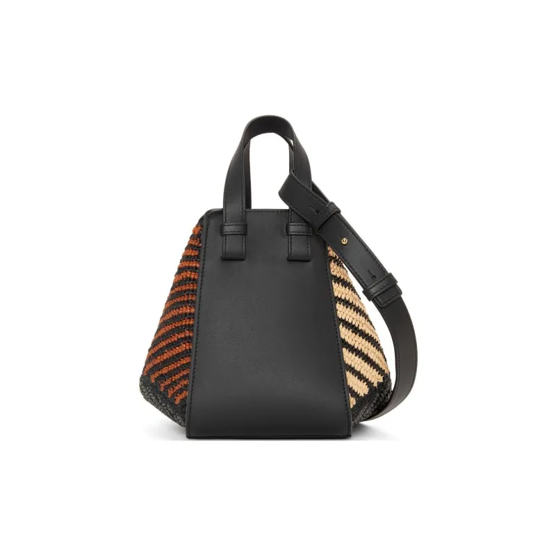 LOEWE Raffia With Calfskin Hammock Bag, Handbag, Shoulder Bag, Crossbody Bag Women's Black & Natural-3