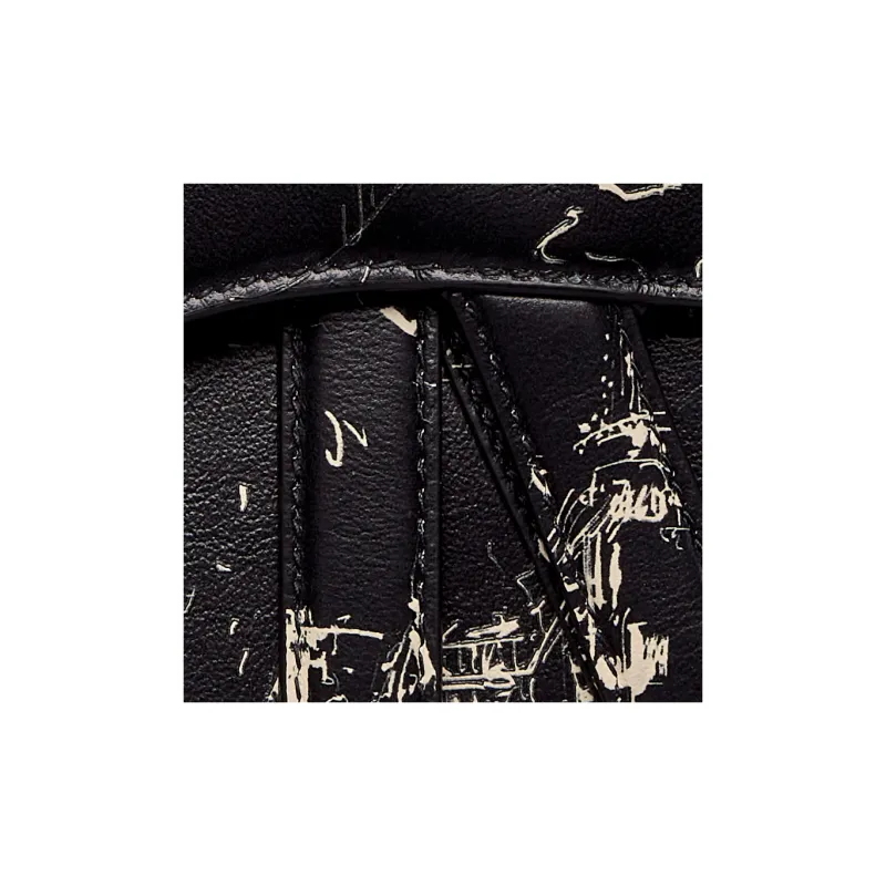 DIOR Printed Calfskin Saddle Bag Shoulder Bag Crossbody Bag Handbag Women's Black & White-5