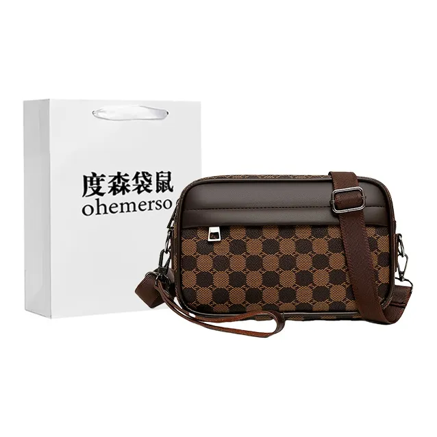 Dusen Kangaroo PU Shoulder Bag Regular Men's Black/Brown-0