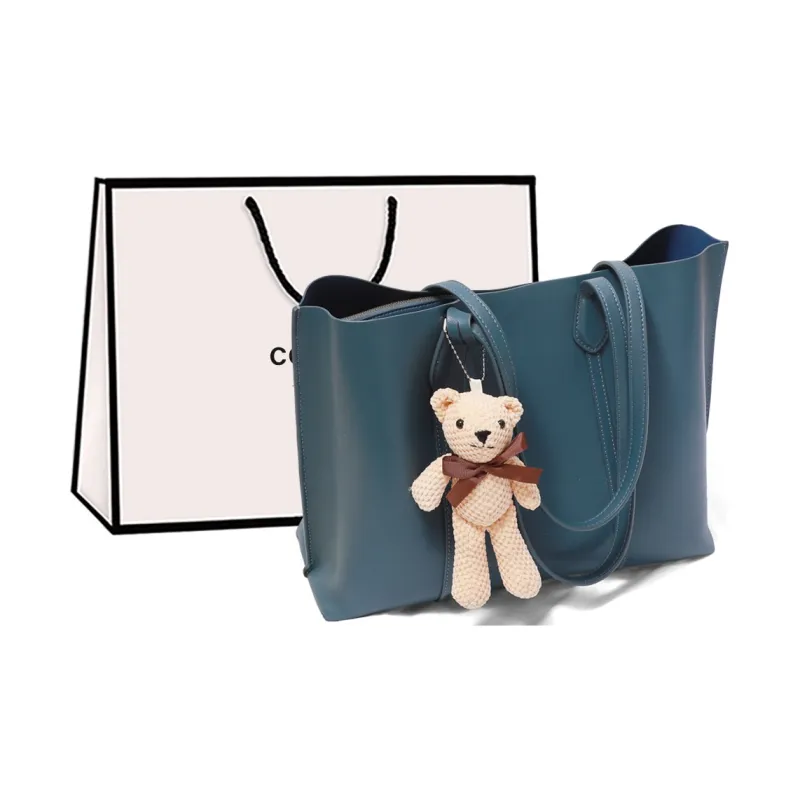 COMELY Cow Leather Patchwork Synthetic Leather Shoulder Bag Tote Regular Women's Blue Apricot Smoke Gray-0