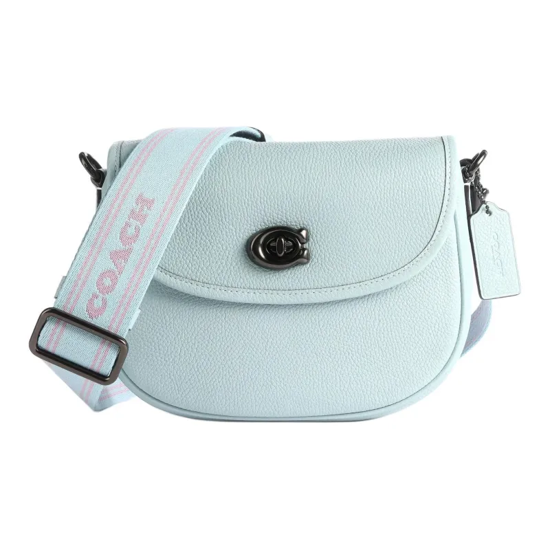 COACH Willow Pebbled Leather Saddle Bag, Shoulder Bag, Crossbody Bag Small Size Women's Lake Aqua Green-1