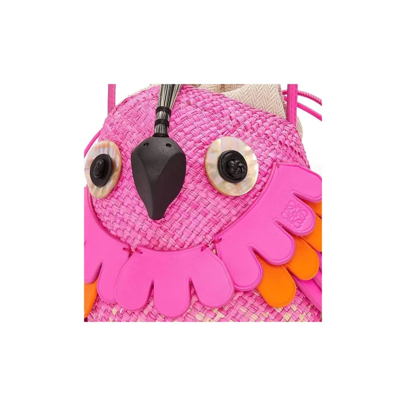 LOEWE Iracan Palm With Cow Leather Shoulder Bag, Crossbody Bag Women's Natural & Fuchsia-5