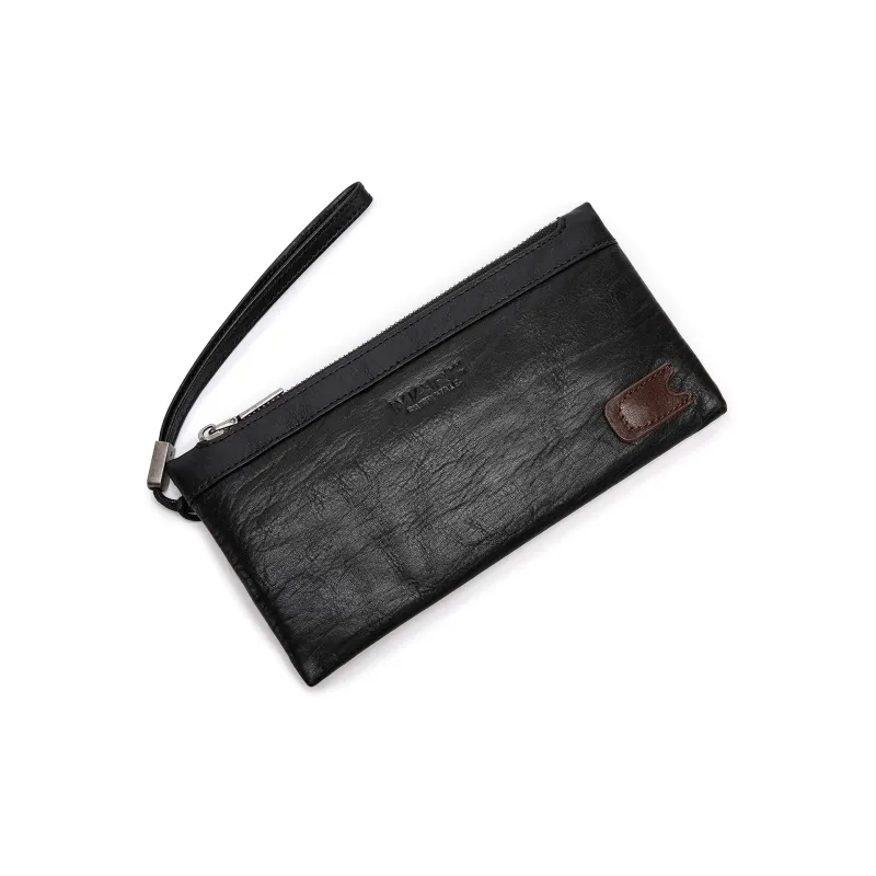 FAIRWHALE Cow Leather Clutch Card Holder Wallet Wrist Bag Unisex Dried Yellow Brown/Elegant Black/Smoke Cyan-19