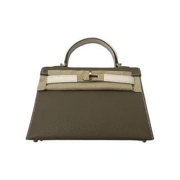 HERMES Mini Kelly 2nd Generation Goatskin Kelly Handbag, Crossbody Bag Mini Women's Galaxy Gray & Glacier White
