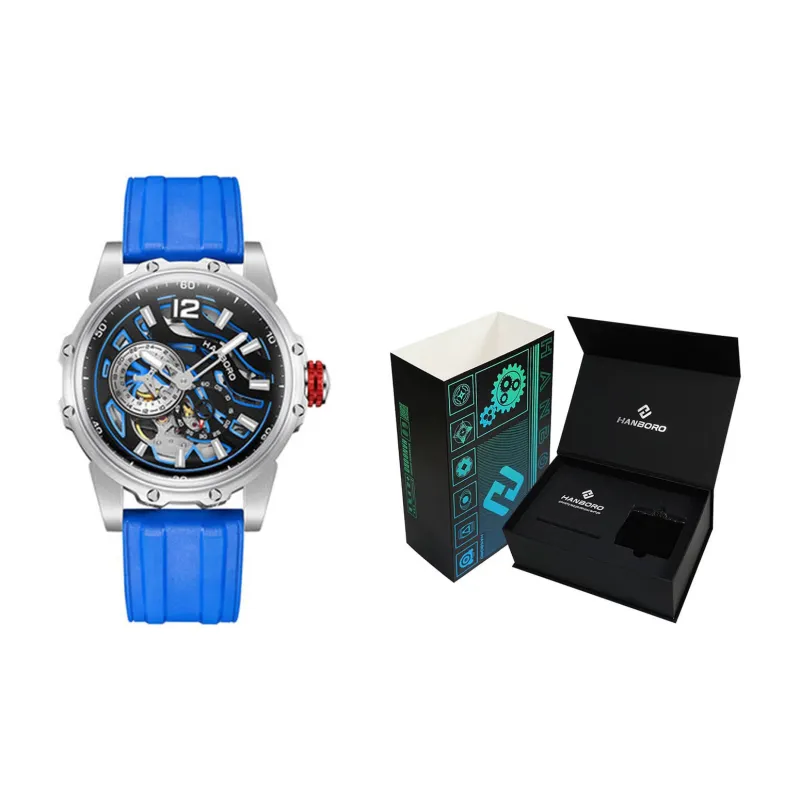 HANBORO Hollow Series Automatic Mechanical Movement Watch Men's Watches Cut-Out Dial HBR88853-BLL-1