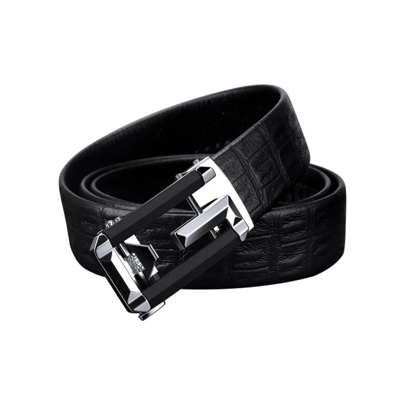 WilliamPOLO Cow Leather Top Grain Cow Leather Leather Belts Men's Silver 3.3cm Width-1