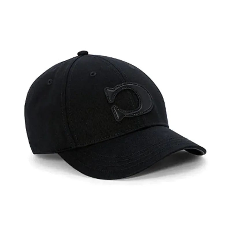 COACH Cotton Canvas Leather Baseball Caps Men's Black-1