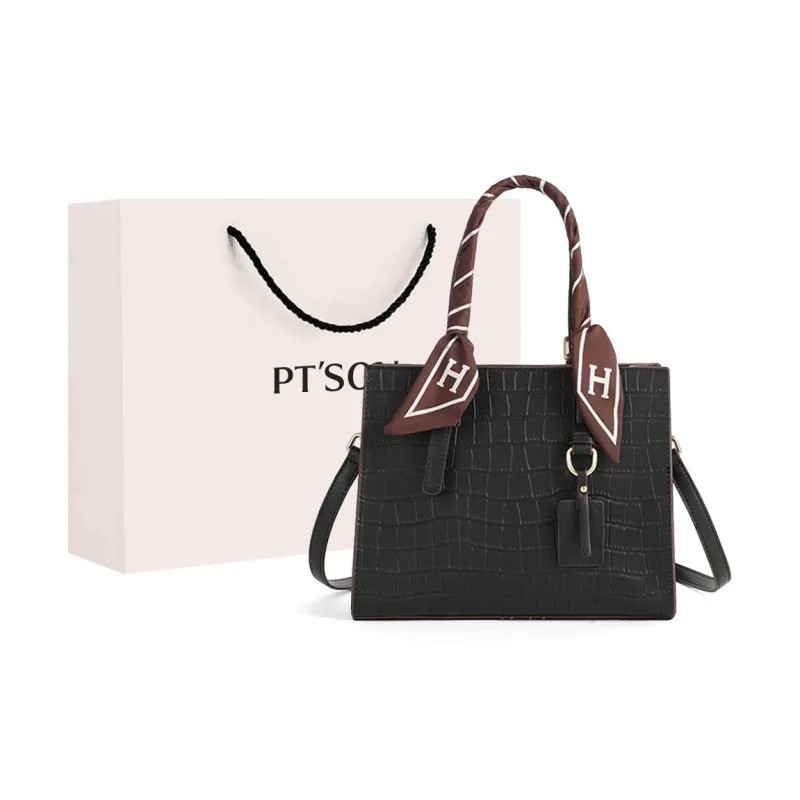PT'SON Cow Leather Tote Bag Shopping Bag Shoulder Bag Crossbody Bag Handbag Regular Women's Black/Apricot-6