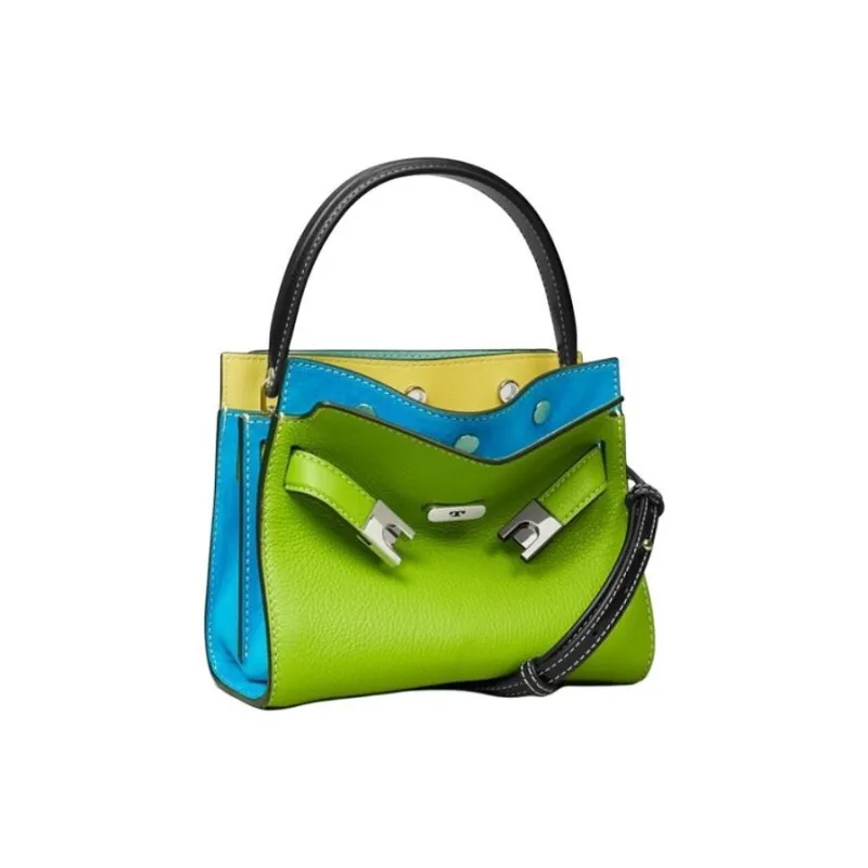 TORY BURCH Lee Radziwill Calfskin With Suede Shoulder Bag, Crossbody Bag, Handbag Regular Women's Green-5