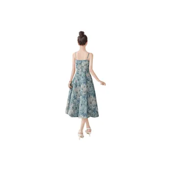 Cypress House Slip Dress Women's Blue Oil Paintings