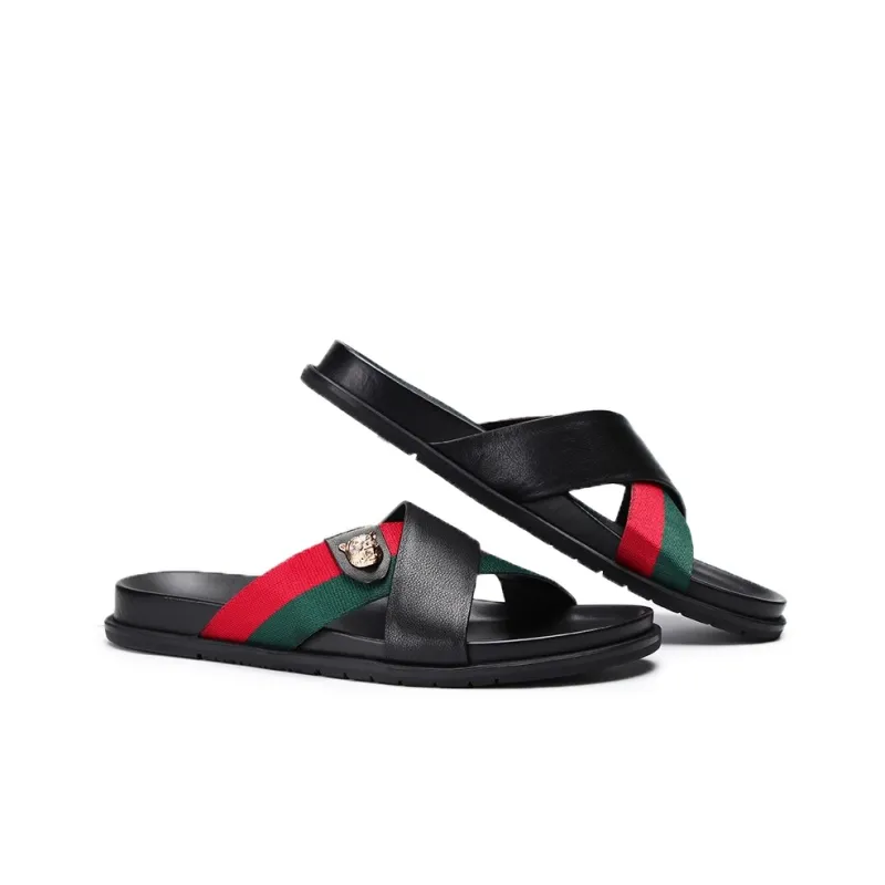 LEYGMENLG Slide Slippers Men Black/Green Red/Webbing-4