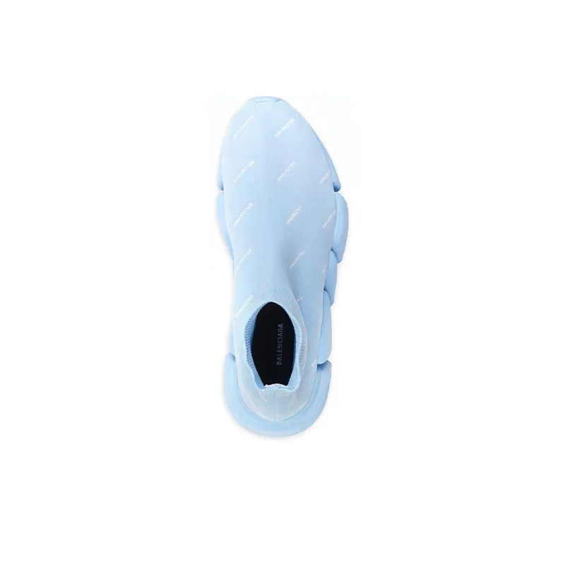Balenciaga All Over Logo Speed 2.0 Light Blue Women's-3