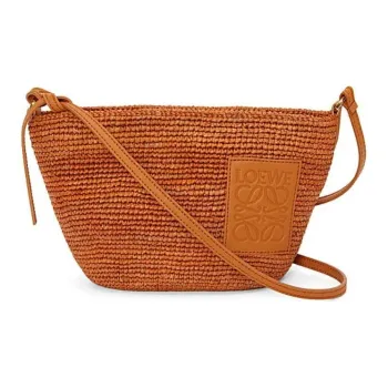 LOEWE Slit Raffia Fiber Cow Leather Patchwork Shoulder Bag Crossbody Bag Women's Honey Gold