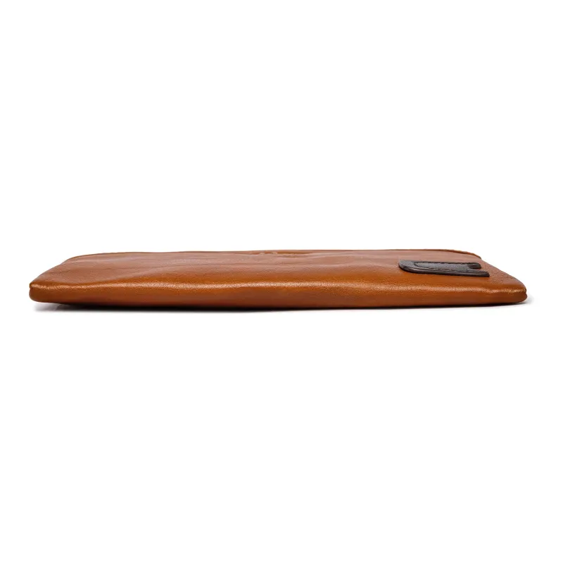 FAIRWHALE Cow Leather Clutch Card Holder Wallet Wrist Bag Unisex Dried Yellow Brown/Elegant Black/Smoke Cyan-4