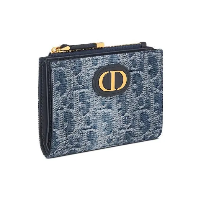 DIOR 30 MontaigneOBLIQUE Jacquard Denim With Canvas Wallet Women's Blue-1