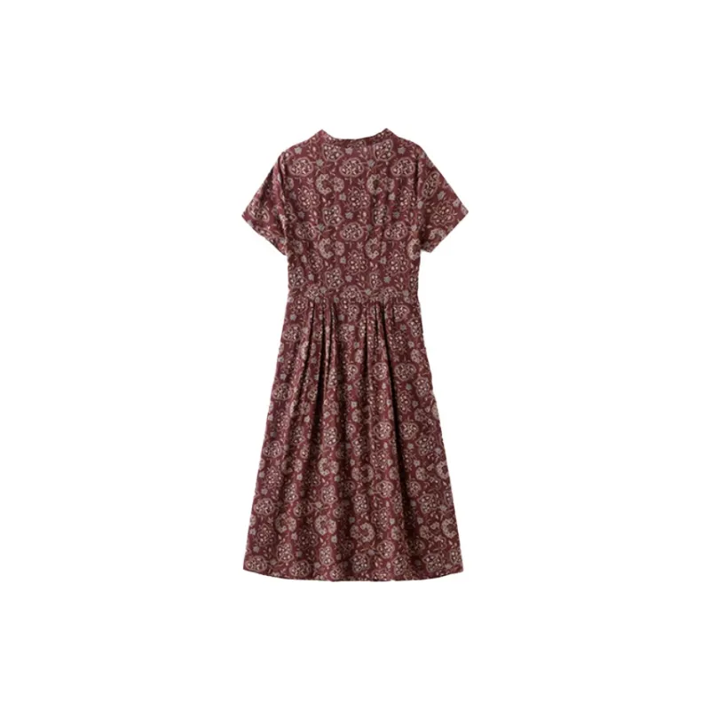 Mapping Short Sleeved Dresses Women's Burgundy-1