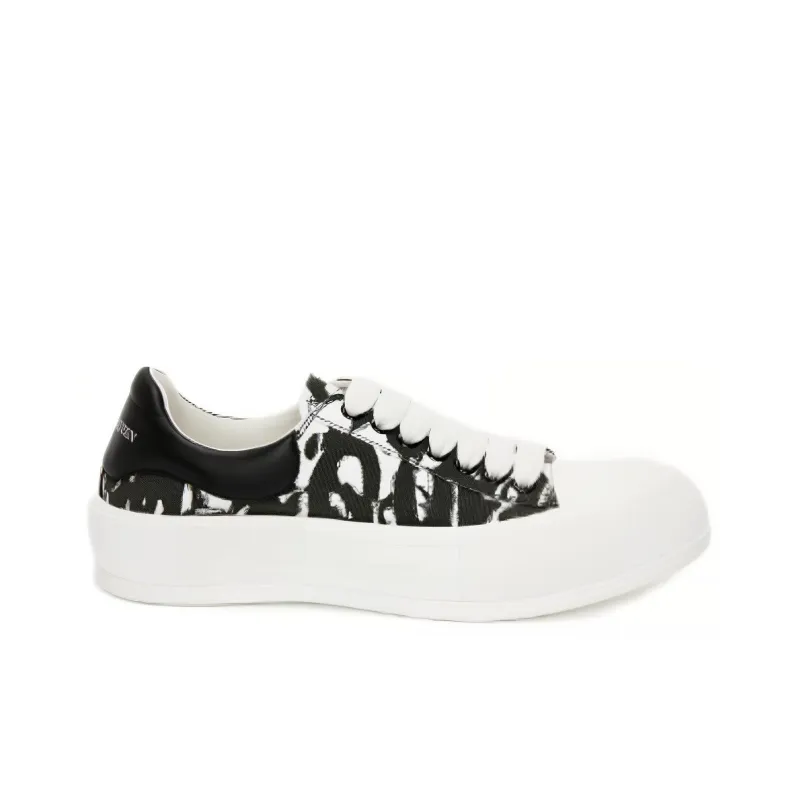 Alexander McQueen Graffiti Printed Low Top Sneakers 'Black White'-1