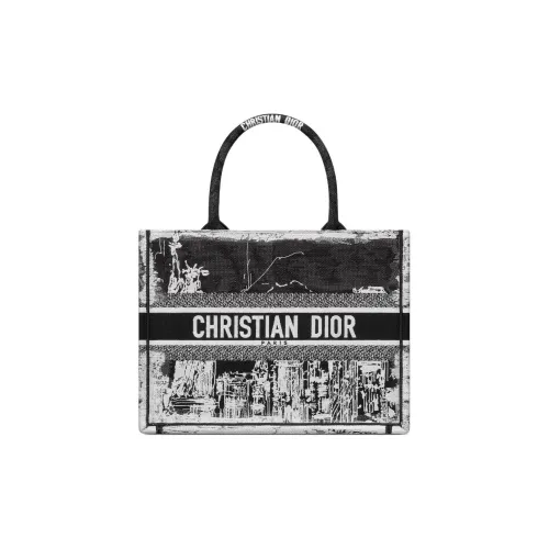 DIOR Embroidery Tote Bag, Shopping Bag, Handbag Medium Size Women's Black & White