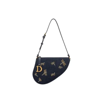 DIOR Jacquard Denim Saddle Bag Handbag, Shoulder Bag Women's Dark Blue