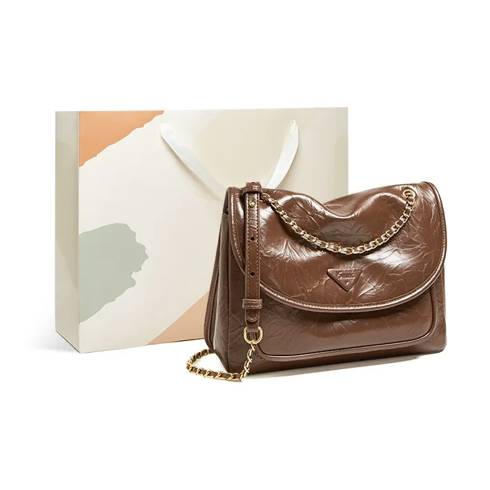 15 MINS Cow Split Leather Synthetic Leather Shoulder Bag Crossbody Bag Large Size Women's Midnight Black/Chestnut Brown-5