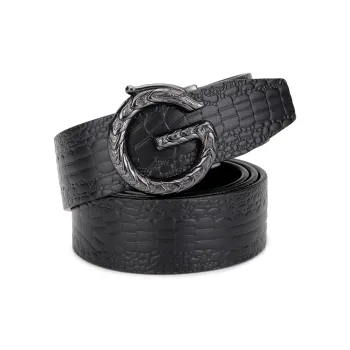 Cows Reign Automatic Buckle Crocodile Pattern Business Elegance Advanced Leather Belts Men's