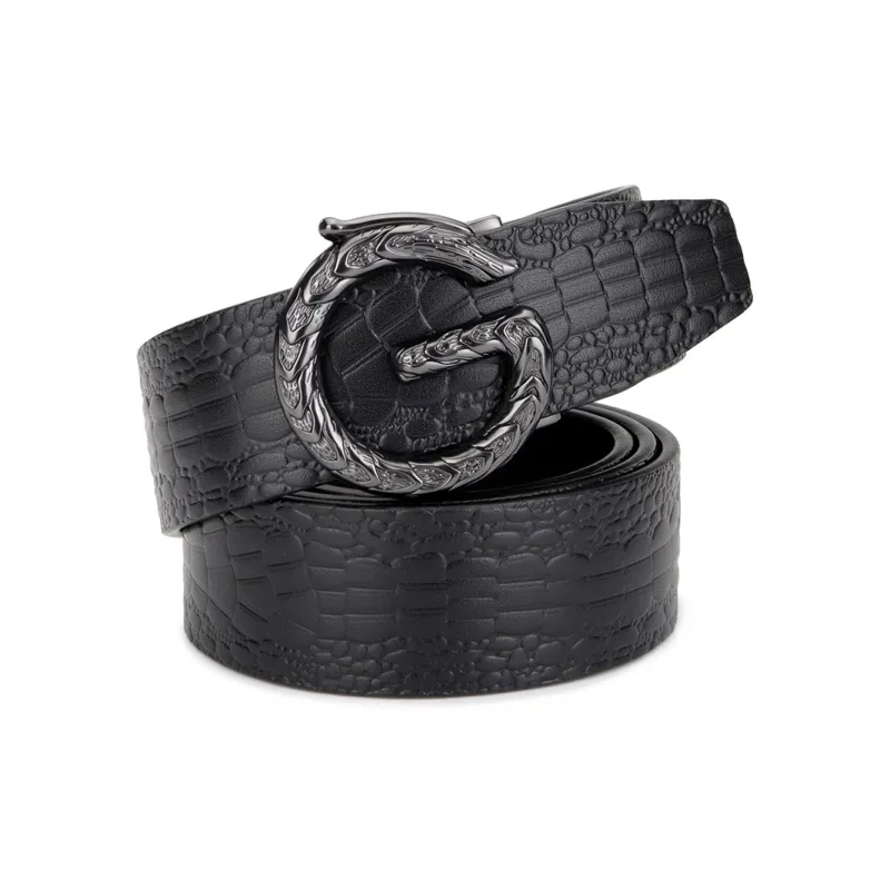 Cows Reign Automatic Buckle Crocodile Pattern Business Elegance Advanced Leather Belts Men's-0