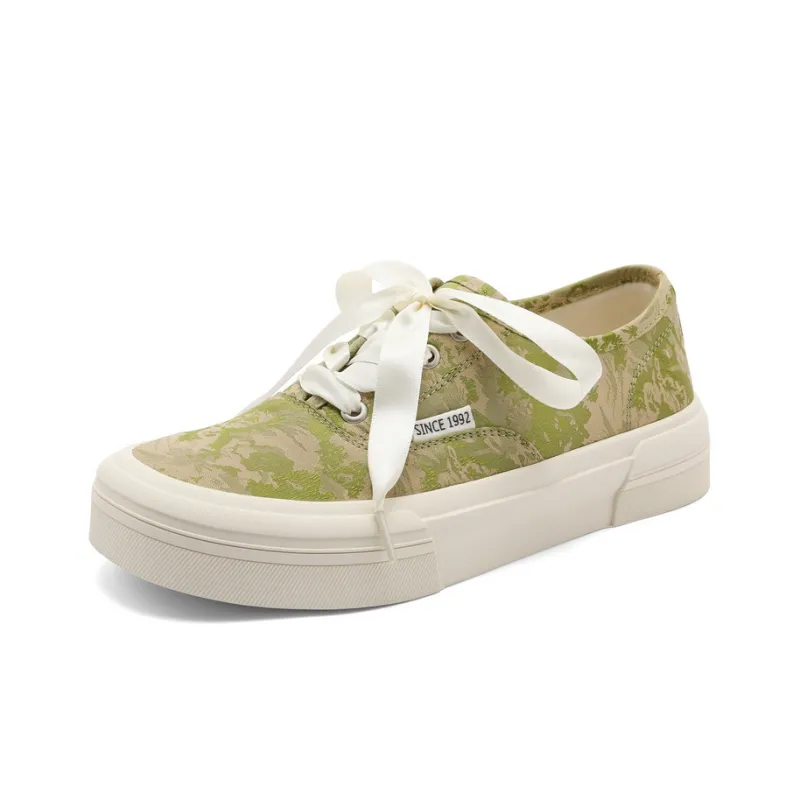 BELLE Low Top Canvas Shoes Women's Green Ecru-0