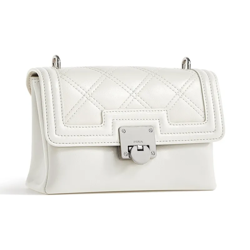 FERIA Split Cow Leather Cream Flap Bag Shoulder Bag Women's Brown/Ecru-8