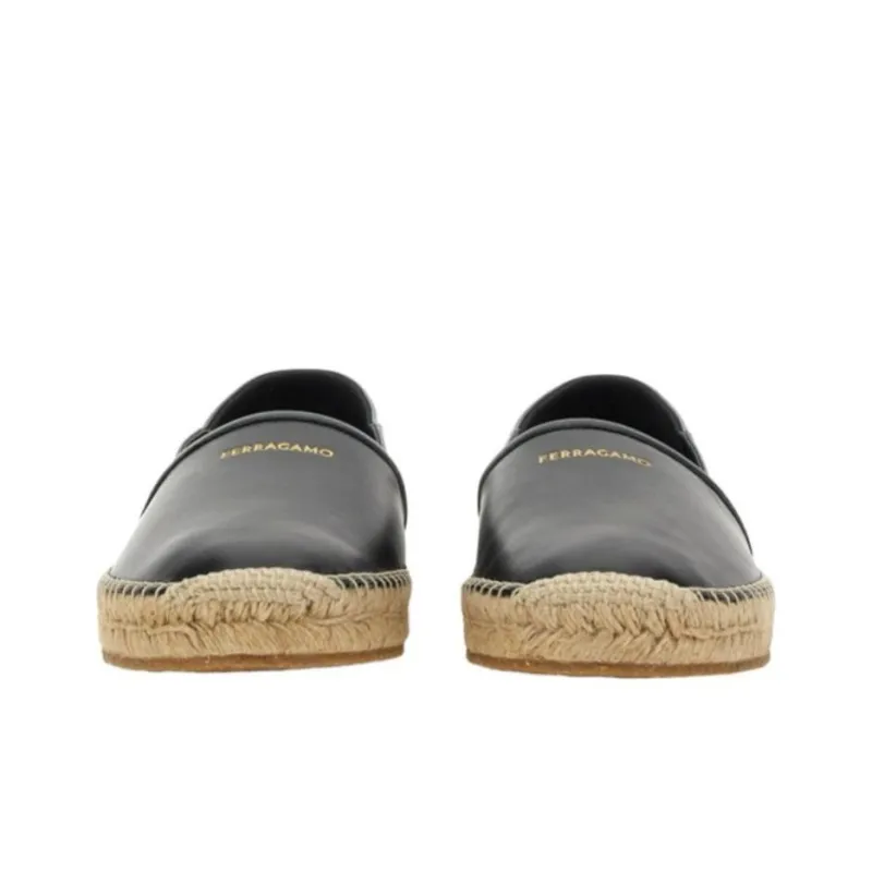 FERRAGAMO Logo-debossed Leather Espadrilles-2