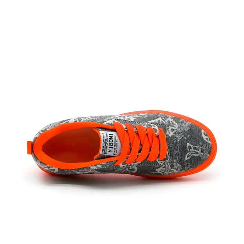 YIBONI Slip Resistant Breathable Lightweight Low Top Canvas Shoes Unisex Gray Orange Base-3
