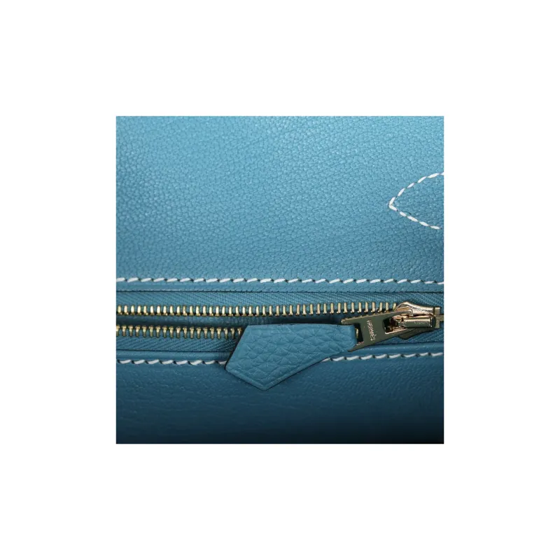 HERMES Birkin Togo Leather Birkin Bag Handbags Women's New Denim Blue-8