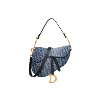 DIOR Saddle Jacquard Denim Saddle Bag Shoulder Bag Crossbody Bag Handbag Women's Blue
