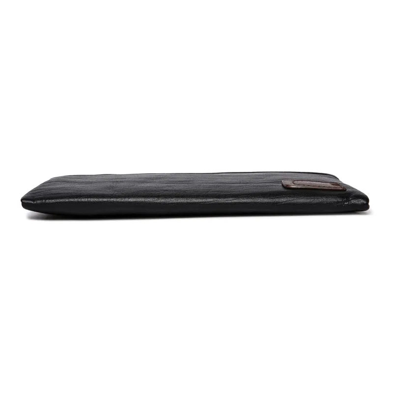 FAIRWHALE Cow Leather Clutch Card Holder Wallet Wrist Bag Unisex Dried Yellow Brown/Elegant Black/Smoke Cyan-18