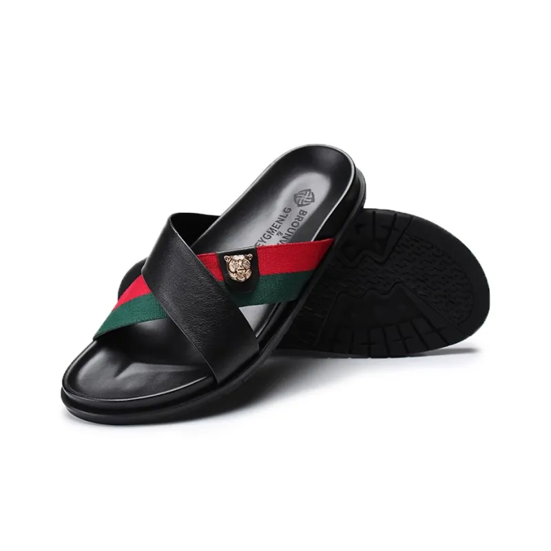 LEYGMENLG Slide Slippers Men Black/Green Red/Webbing-3