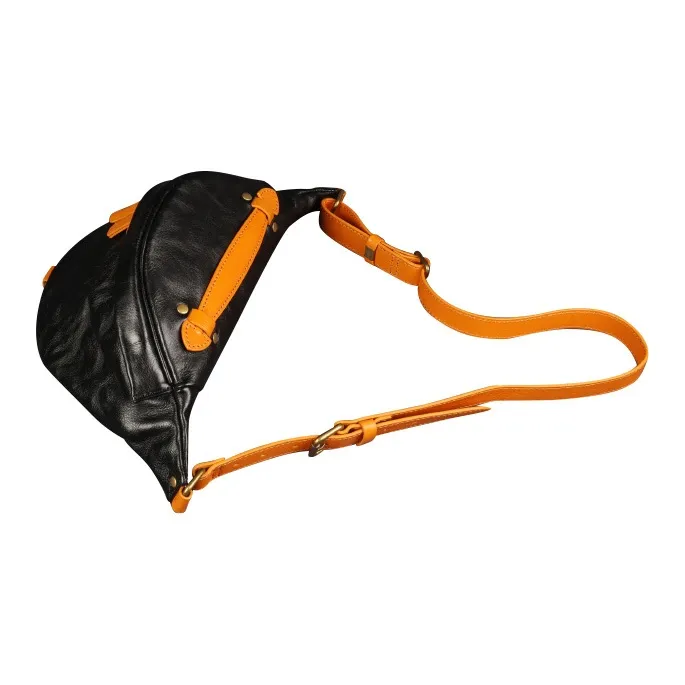 DOSRFINI Genuine Leather Top Grain Cow Leather Sling Bag Men's Black/Brown-2