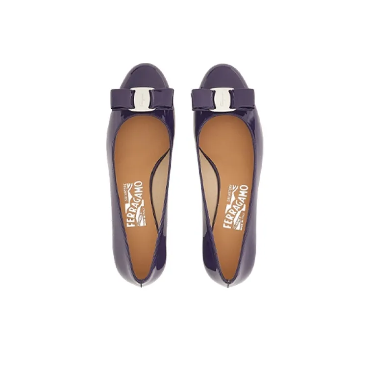 FERRAGAMO Vara Chunky Heel Mary Jane Shoes Women's Purple-3