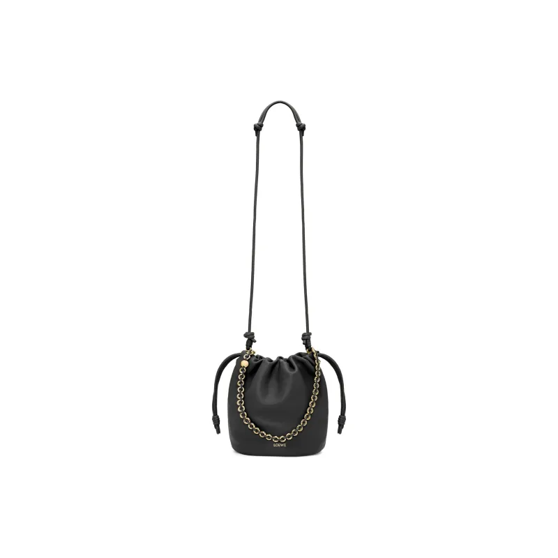 LOEWE Flamenco Sheepskin Bucket Bag Handbag Shoulder Bag Crossbody Bag Women's Black-3