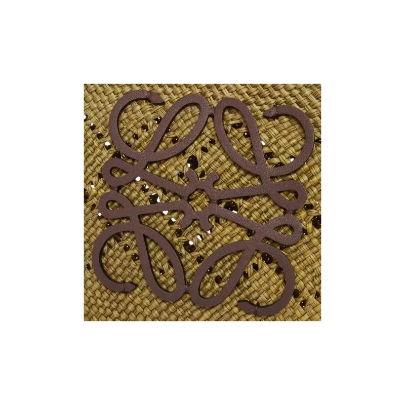 LOEWE Anagram Basket Palm Tote Bag, Shopping Bag, Handbag, Shoulder Bag Women's Olive & Chestnut-4