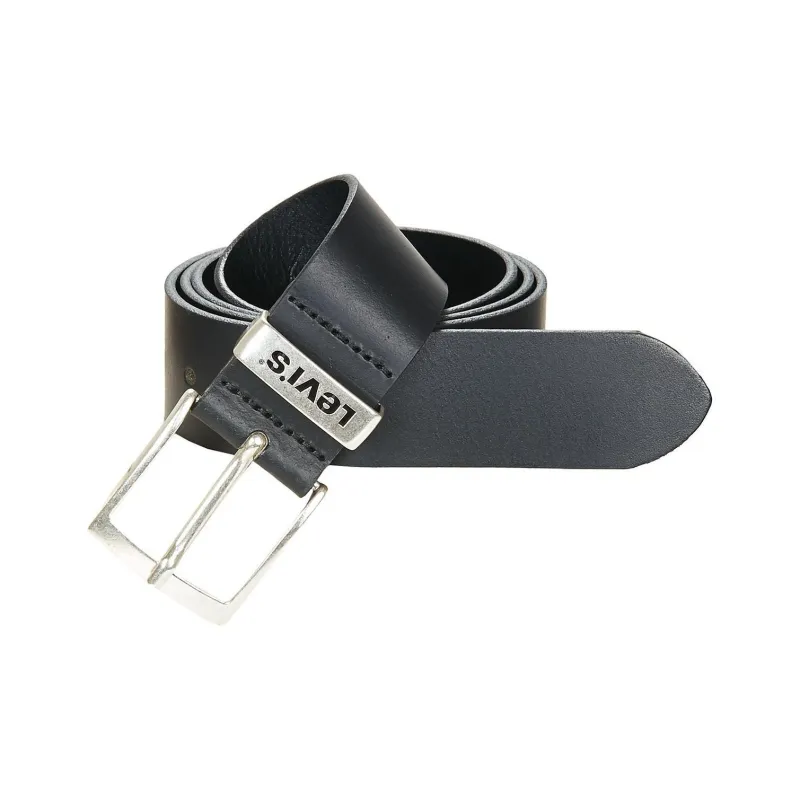 Levi's Letter Label Leather Leather Belts Men's Black Width  4CM-2