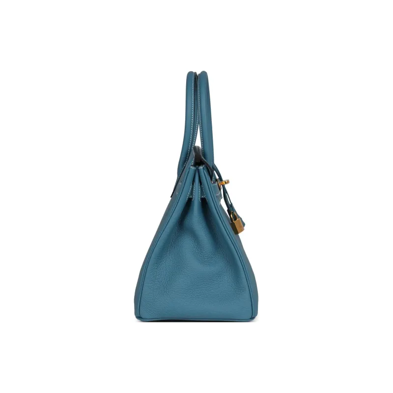HERMES Birkin Togo Leather Birkin Bag Handbags Women's New Denim Blue-3