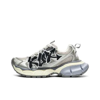 KUX Wear Resistant Slip Resistant Low Top Chunky Sneakers Unisex Silver Black