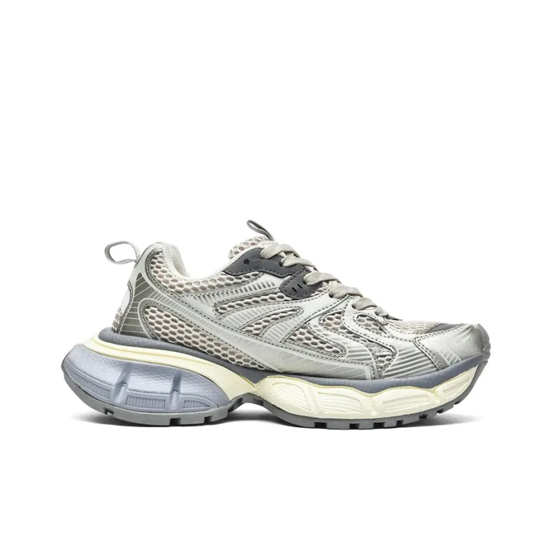 KUX Wear Resistant Slip Resistant Low Top Chunky Sneakers Unisex Silver Black-3