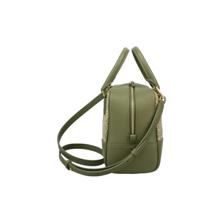 LOEWE Anagram Fabric With Calfskin Shoulder Bag, Crossbody Bag, Handbag Women's Green-3
