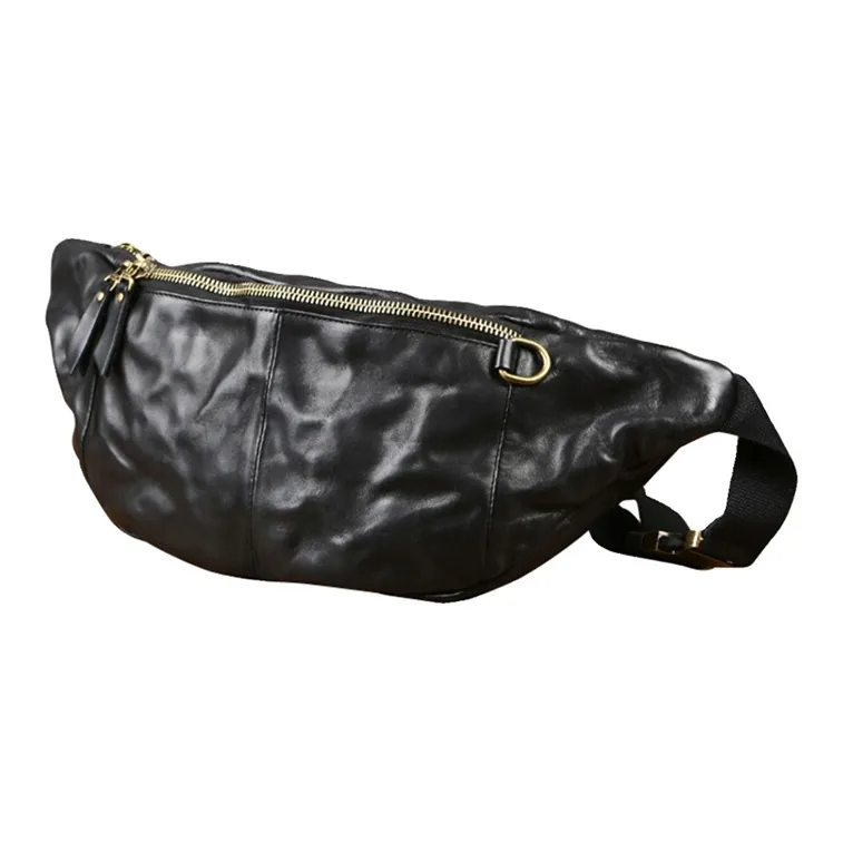 DOSRFINI Genuine Leather Vegetable Tanned Top Grain Cow Leather Sling Bag Men's-0